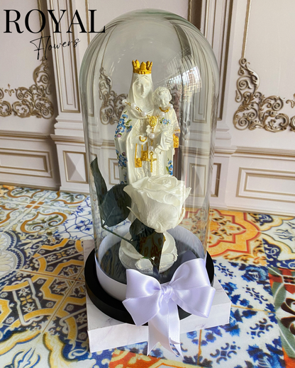 Virgen decorada mediana y rosa preservada